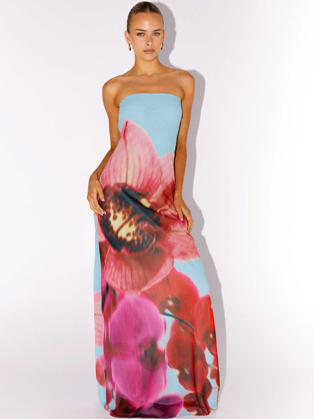 Pepper Mayo Strapless Blue Floral Print Maxi Dress - Picture 6 of 13